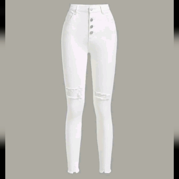 SHEIN Other - Teen Girls Button Raw Hem Skinny Jeans